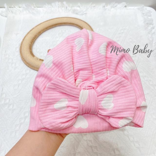 Mũ turban đính nơ màu hồng tươi cho bé gái 6-10kg MTB86 Mimo Baby