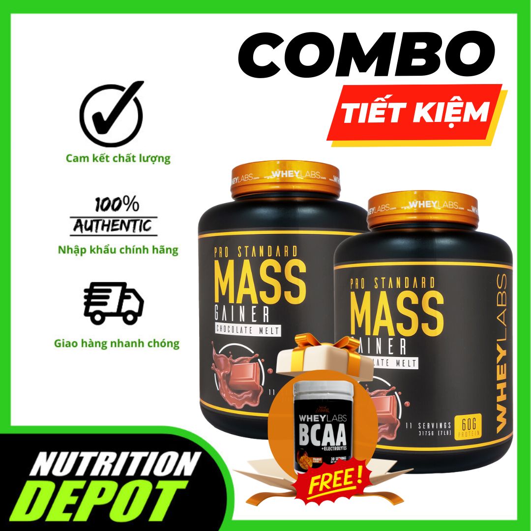 COMBO 2 hũ Sữa tăng cân và tăng cơ Wheylabs Pro Standard Mass 7lbs (3.1kg) – Vị Chocolate Melt – TẶNG KÈM 1 Shaker