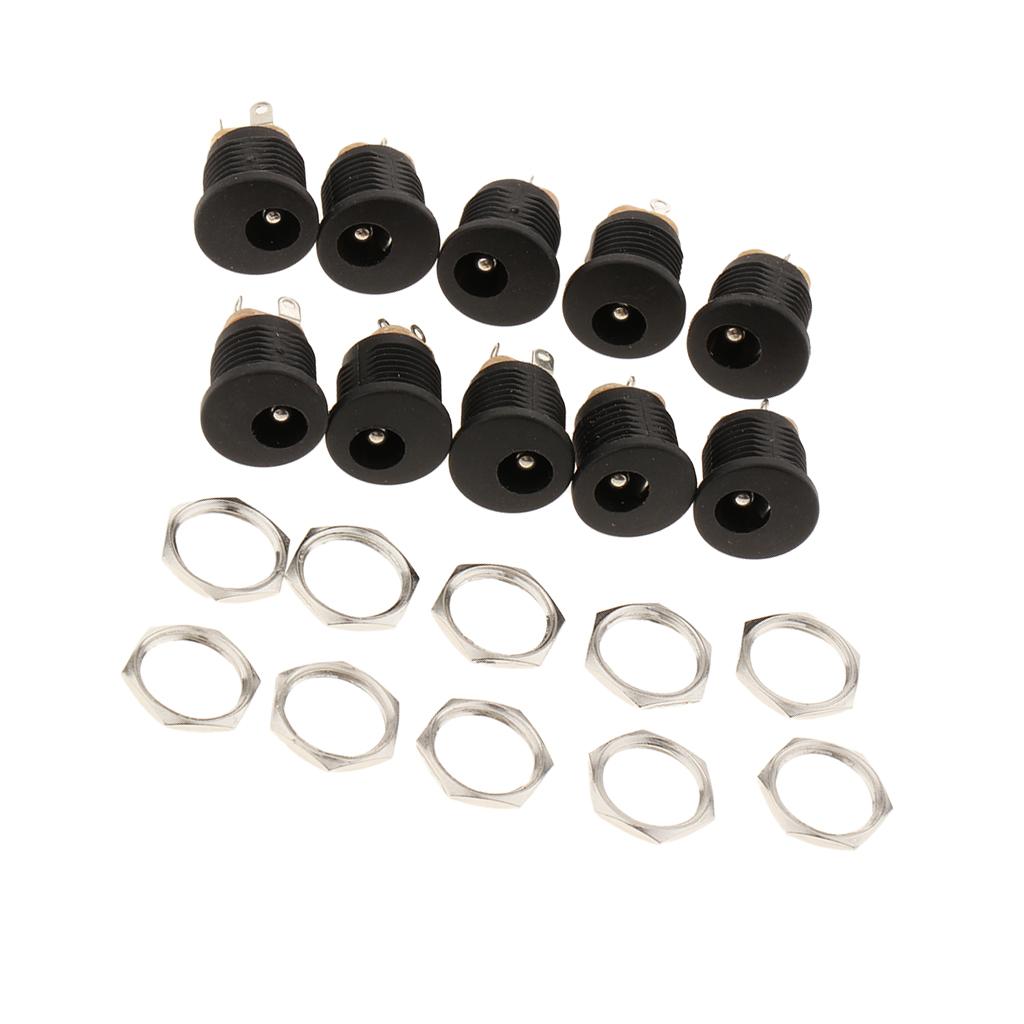 10Pieces DC 5.5x2.5mm Power Supply Jack Socket And Screw Nuts