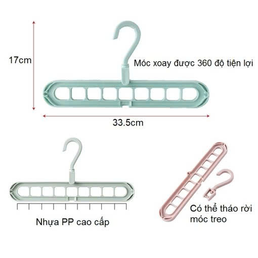 Combo 10 MÓC TREO QUẦN ÁO ĐA NĂNG THÔNG MINH 9 LỖ - HENRYSA