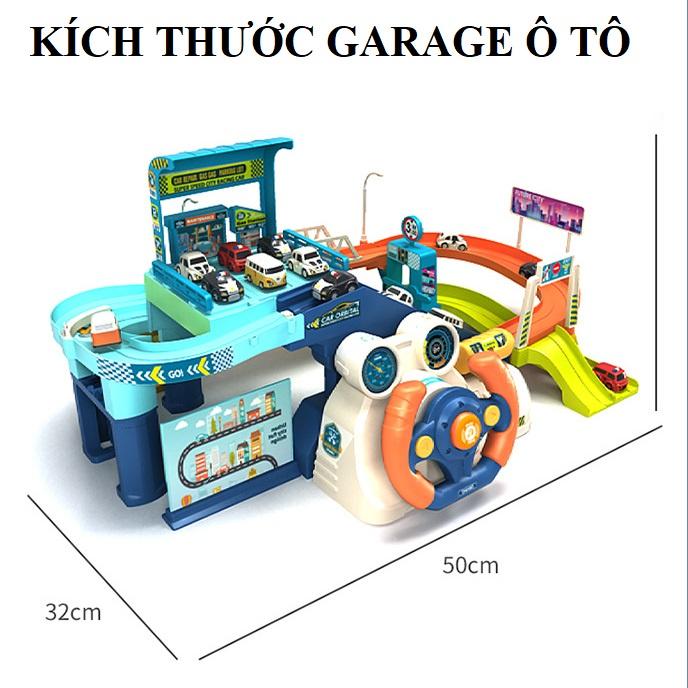 Đồ chơi đua xe ô tô kèm vô lăng phát nhạc kết hợp bãi đỗ xe oto có thang cuốn chạy tự động đồ chơi