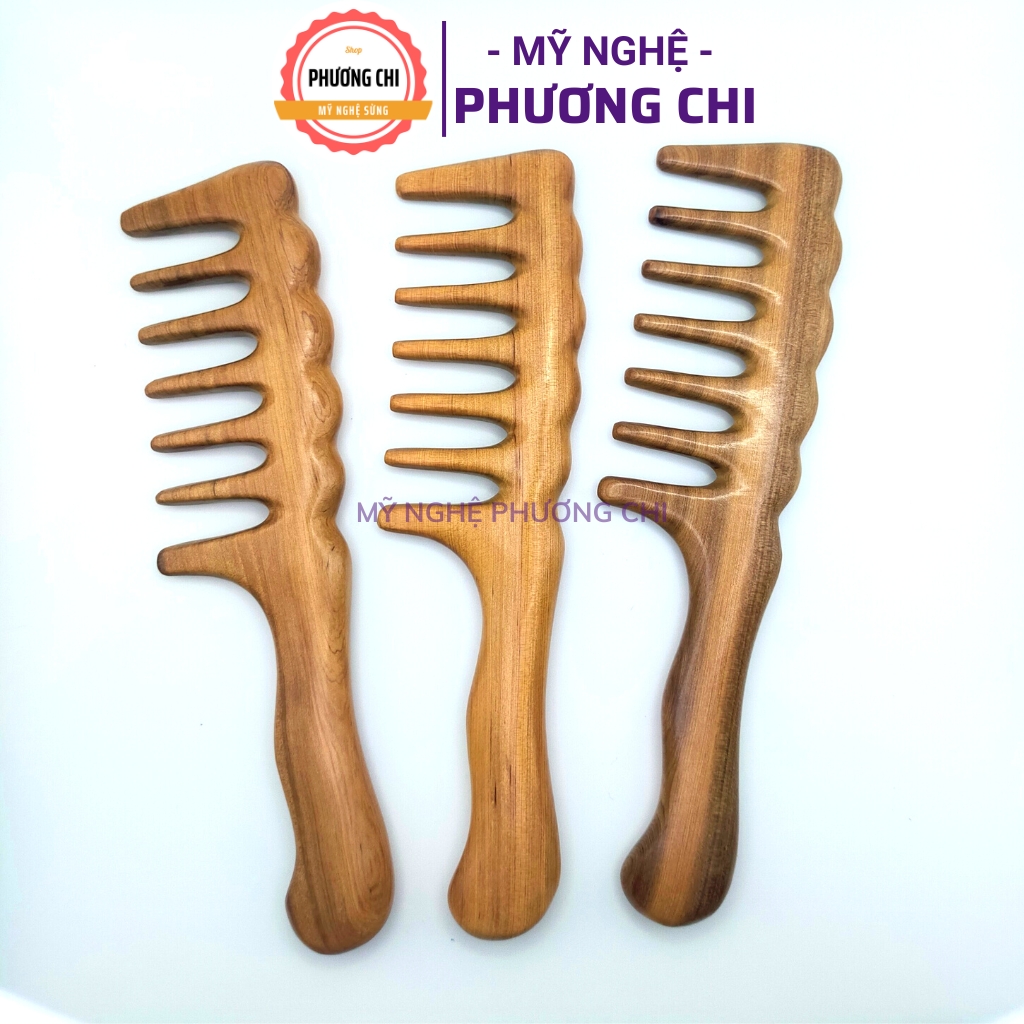 Lược răng thưa bằng gỗ thơm dùng massage đầu ấn huyệt, lược chải tóc gỡ rỗi | Mỹ Nghệ Phương Chi