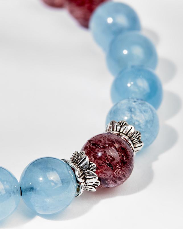 Vòng tay aquamarine mix thạch anh dâu dây rút Ngọc Quý Gemstones