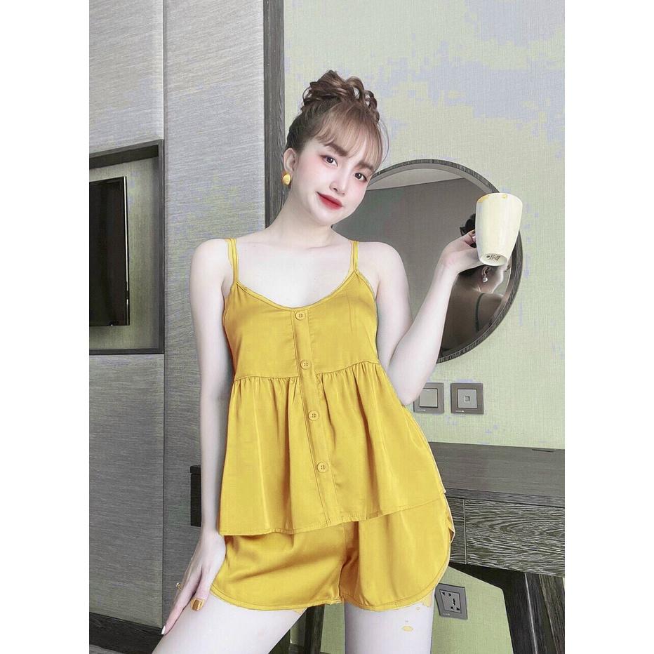 Đồ Ngủ Nữ, Bộ Sexy Lụa LATIN Cao Cấp, Kiểu Đồ 2 Dây Nhún Thân Quần Ngắn, Kiểu Dáng Rộng Rãi, Phom Xinh Dưới 55kg