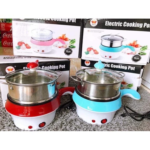 Nồi Lẩu Điện Đa Năng, Ca Nấu Mì Tiện Lợi Kèm Giá Hấp bằng Inox Có Tay Cầm Tiện Dụng 18cm, Nồi Lẩu Hấp Mini 2 Tầng Cao Cấp- Hàng Chính Hãng OnionDecor