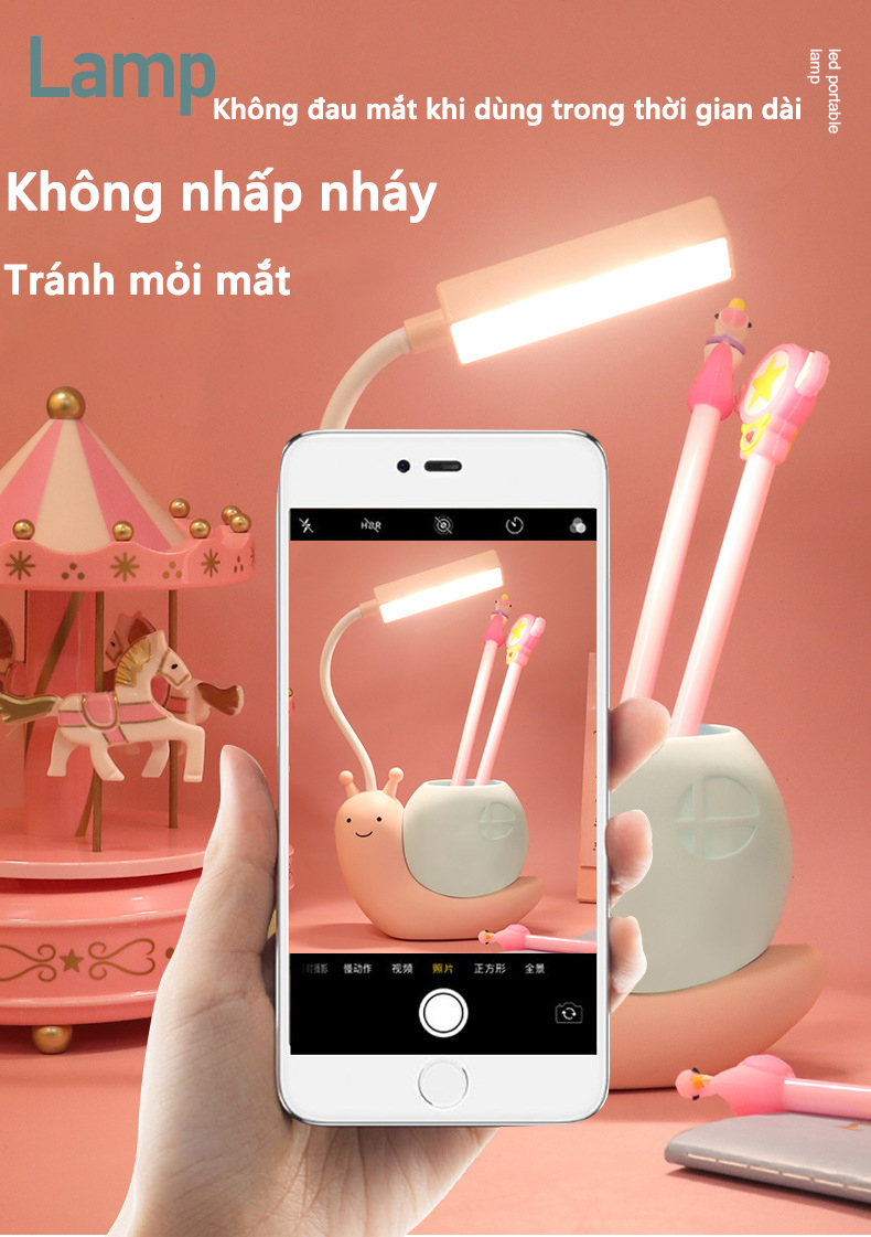 Đèn học để bàn sạc usb hình thú dễ thương Có Thể Gập Xoay 360 độ LED Chống Cận - hình ốc sên - màu ngẫu nhiên