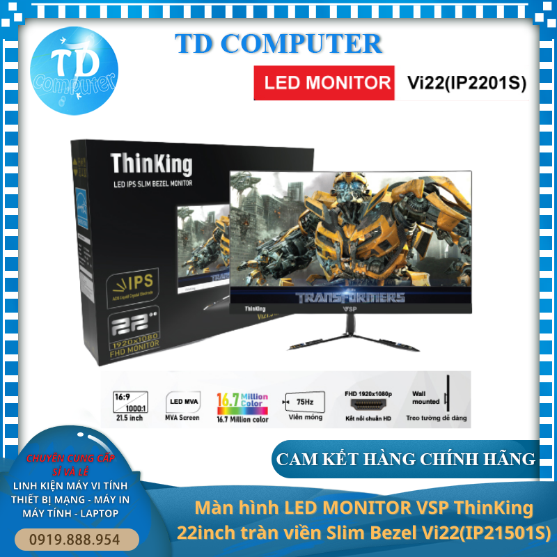 Màn hình VSP Vi22 IP21501S 22inch (21.5&quot; FHD IPS 75Hz , HDMI+VGA) - Hàng chính hãng TECH VISION phân phối