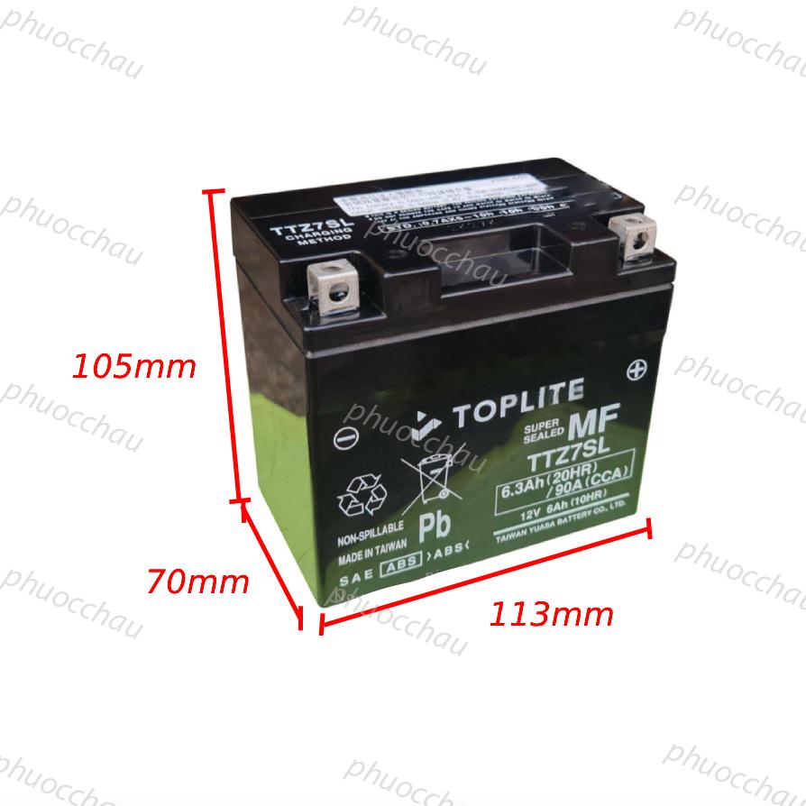 Bình Ắc quy Toplite TTZ7SL  12V 6AH, dùng cho Air blade, Click, Vision, SH Mode, PCX, Janus