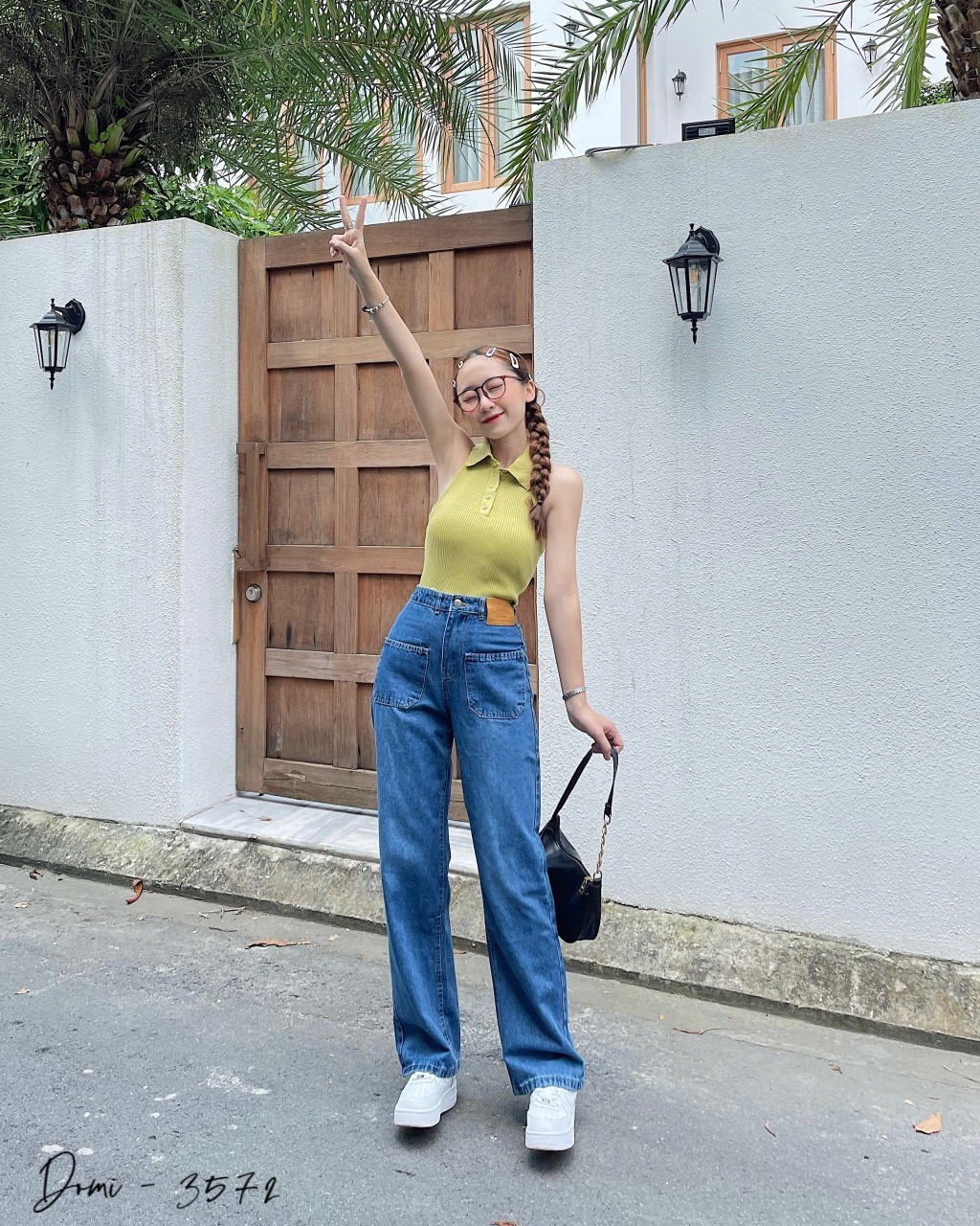 QUẦN BAGGY JEAN NỮ LƯNG CAO ĐẮP TÚI TRƯỚC