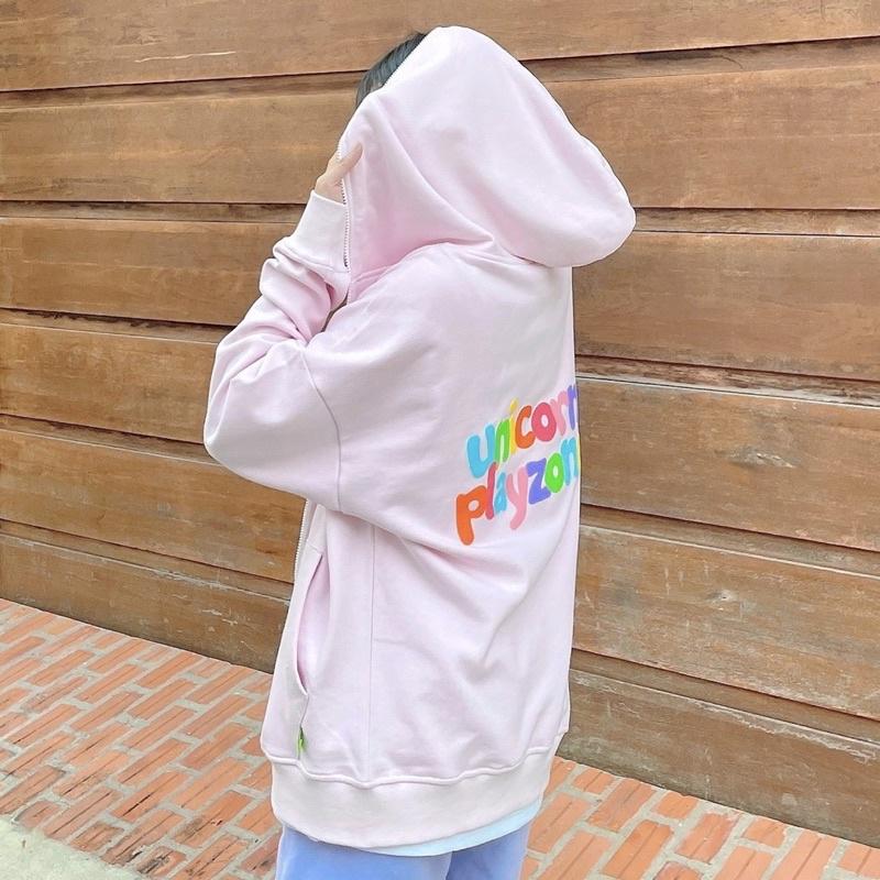 UPZ Áo Khoác Hoodie Dây Kéo In Unicorn Play Zone Chữ Bảy Màu (Hồng)