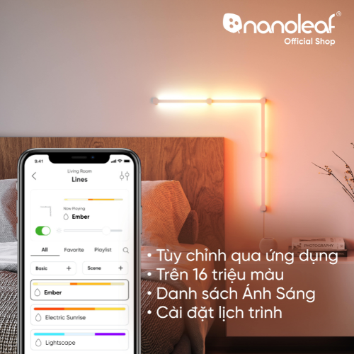 Đèn LED RGB lắp ghép thông minh Nanoleaf Lines Squared 4 thanh đèn