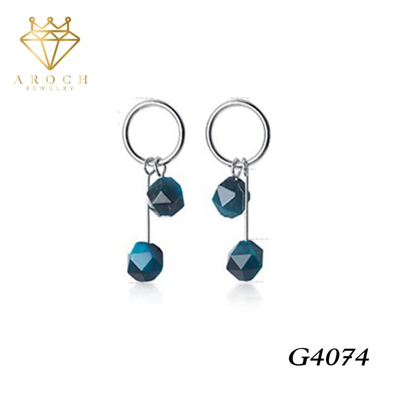 Khuyên tai bạc Ý s925 đá xanh G4074 - AROCH Jewelry