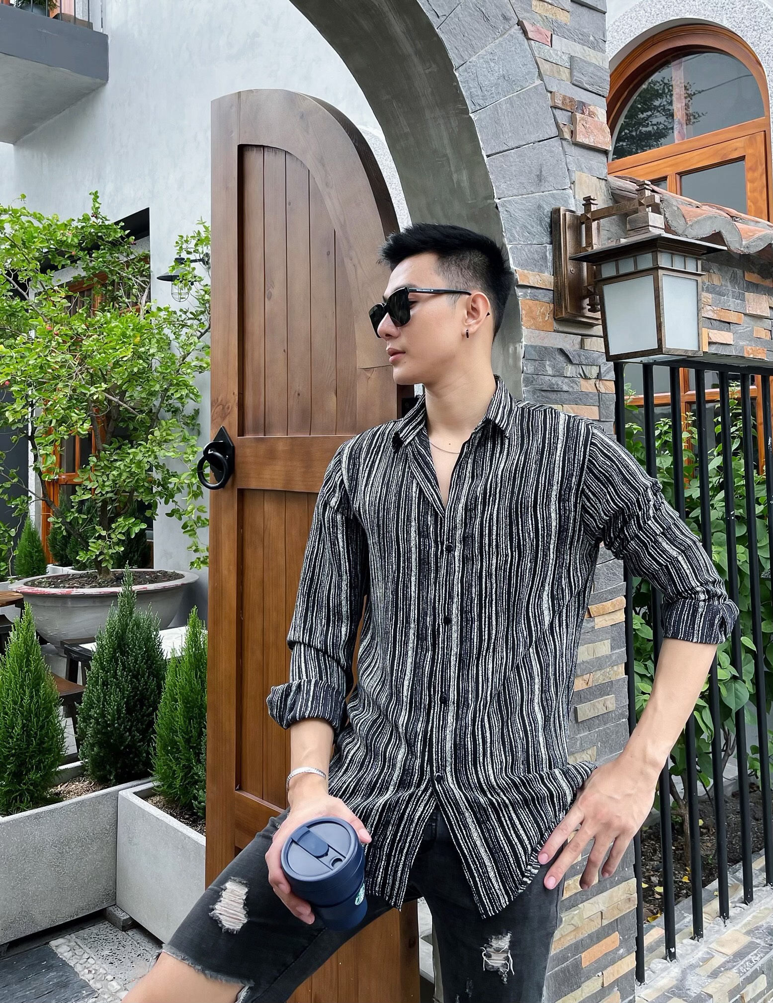 Áo sơ mi lụa form rộng họa tiết S1