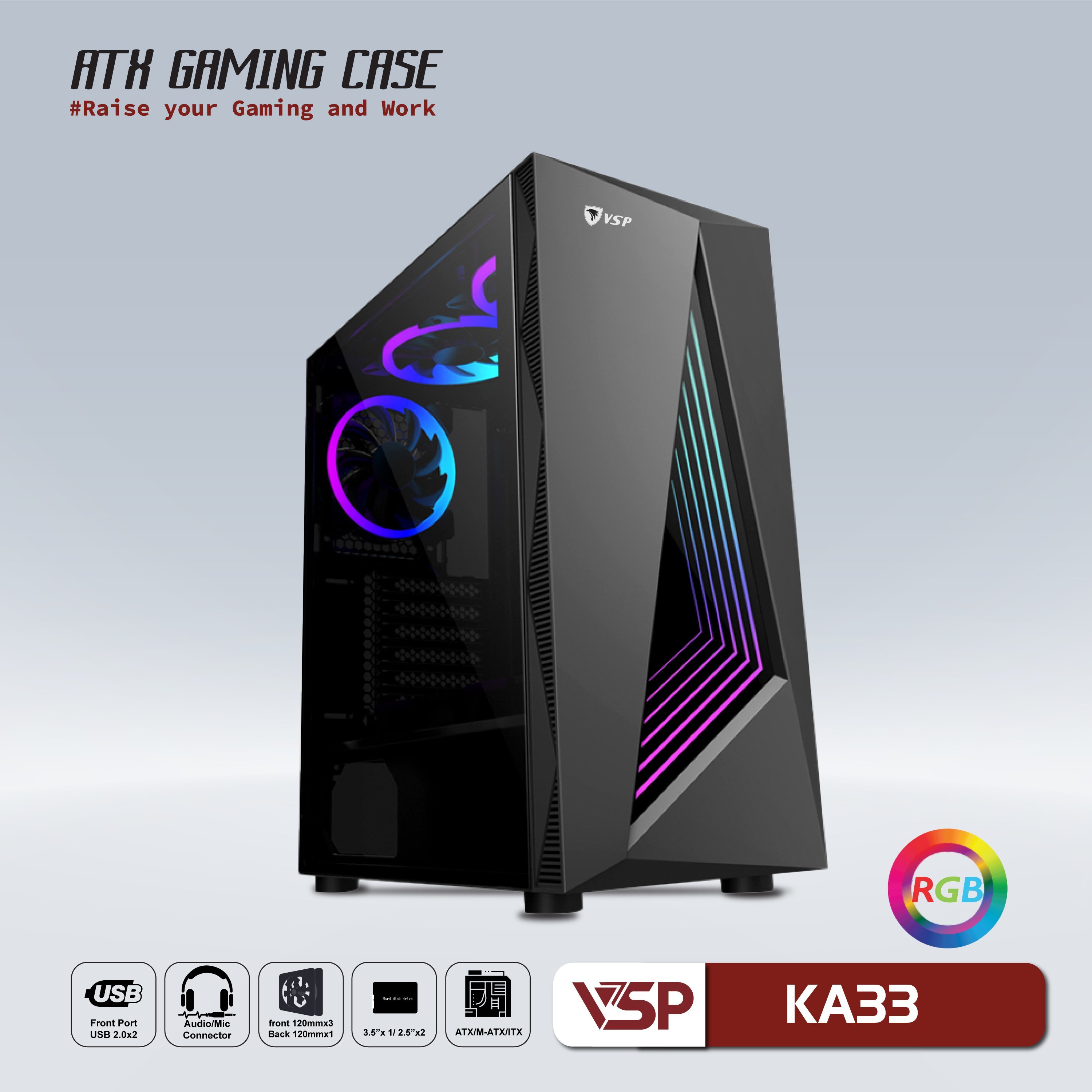 Case KA33 Đen (ATX) (có sẵn LED RGB)