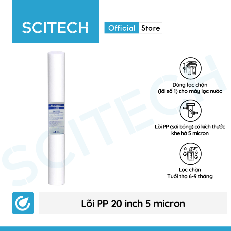 Bộ lõi số 1,2,3 20 inch by Scitech (Lõi PP-UDF-CTO) - Dùng cho máy lọc nước RO, bộ lọc thô - Hàng chính hãng