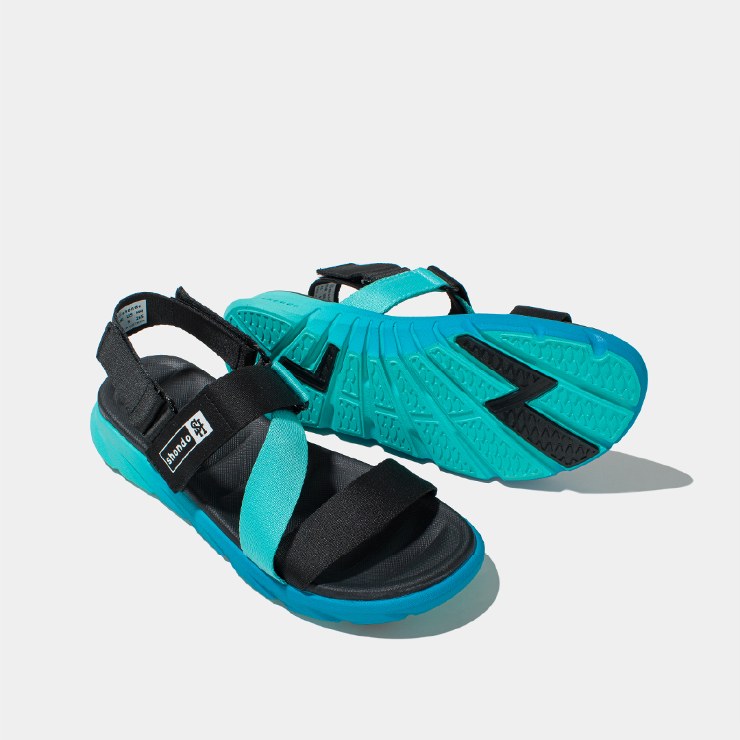 Giày Sandals Nam Nữ Shondo F6 Sport Đế Ombre Xanh Dương Quai Xanh Đen F6S3540