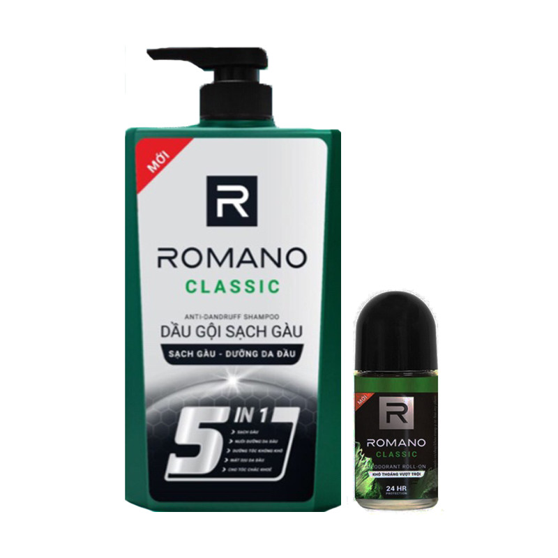 Dầu gội Sạch Gàu Romano Classic 650ml tặng kèm lăn khử mùi Classic 40ml