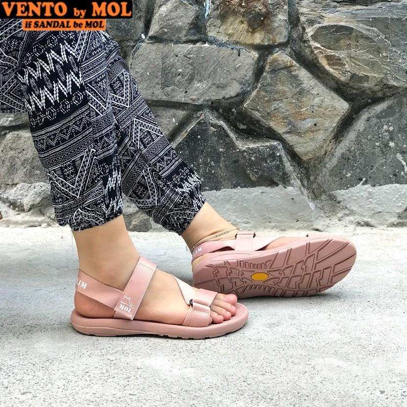 Giày sandal unisex nam nữ quai chéo vải dù đế mõng Slim có quai hậu cố định hiệu MOL mang đi học du lịch MS1166P