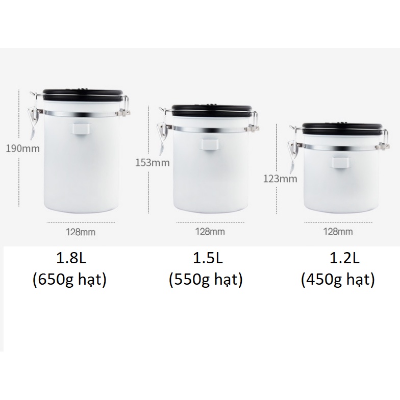 Hộp đựng cà phê chuyên dụng có theo dõi ngày lưu và van xả CO2 kèm muỗng định lượng