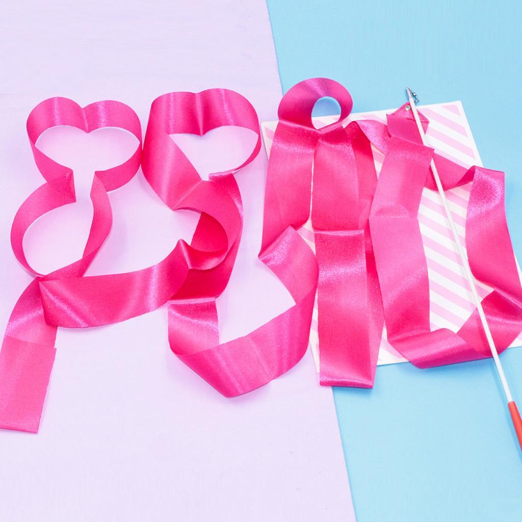 4x 4 Meters Gym Dance Ribbons Streamers Rhythmic Dance Ribbons Wands for Adult And - Rose Red