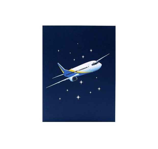 H31 -  Thiệp 3D Máy Bay Xanh Bay Trong Đêm Trăng – Pop Up Card Viethands Giftshop