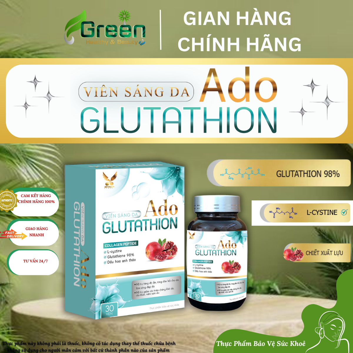 Combo Viên Sáng Da ADO GLUTATHION Và L - CYSTINE