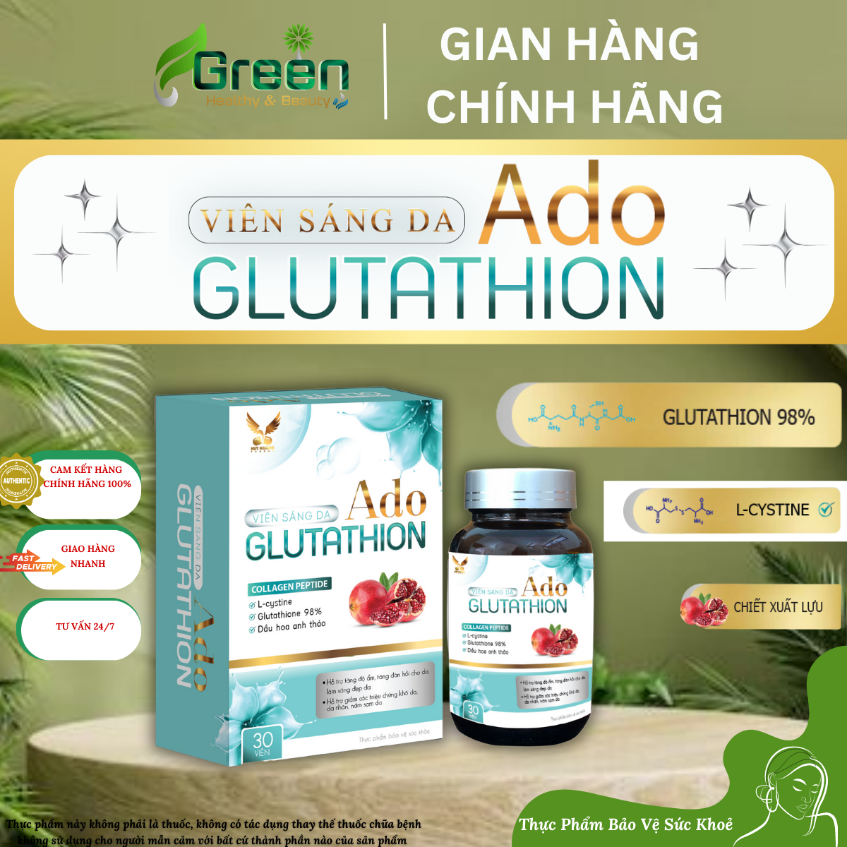 COMBO Viên sáng da Ado Glutathion và Gel rửa mặt BABE Stop AKN Purifying Cleansing Gel