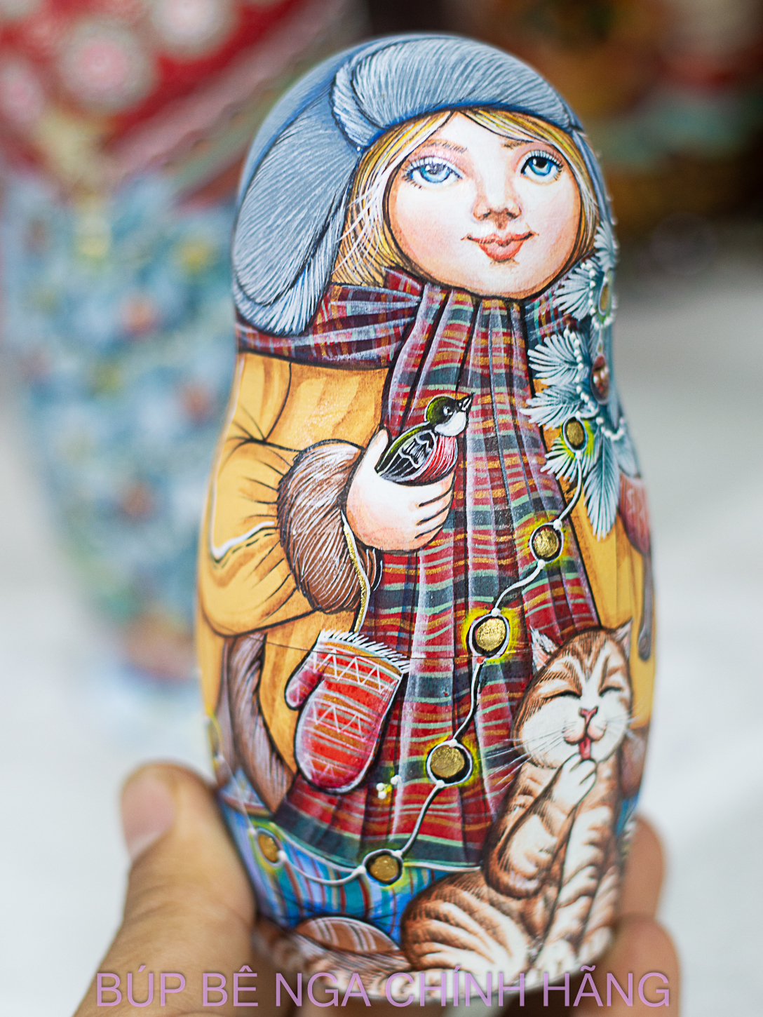 BỘ BÚP BÊ NGA MATRYOSHKA 5 LỚP 20CM HOA VĂN "CÔ BÉ MÙA ĐÔNG" CỰC ĐẸP VÀ PHONG CÁCH, CÁ TÍNH