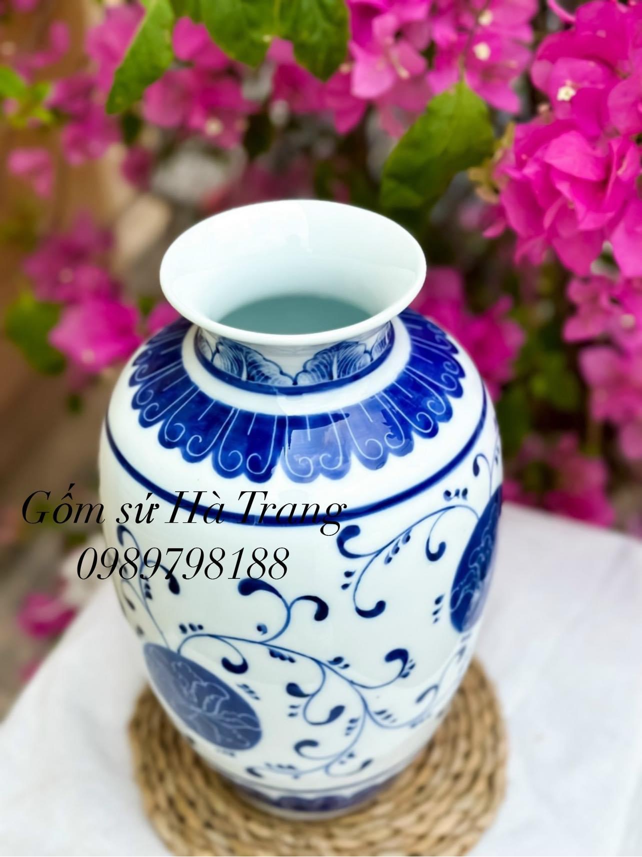 Lọ hoa gốm sứ Bát Tràng cao cấp cao 29cm vẽ hoa dây