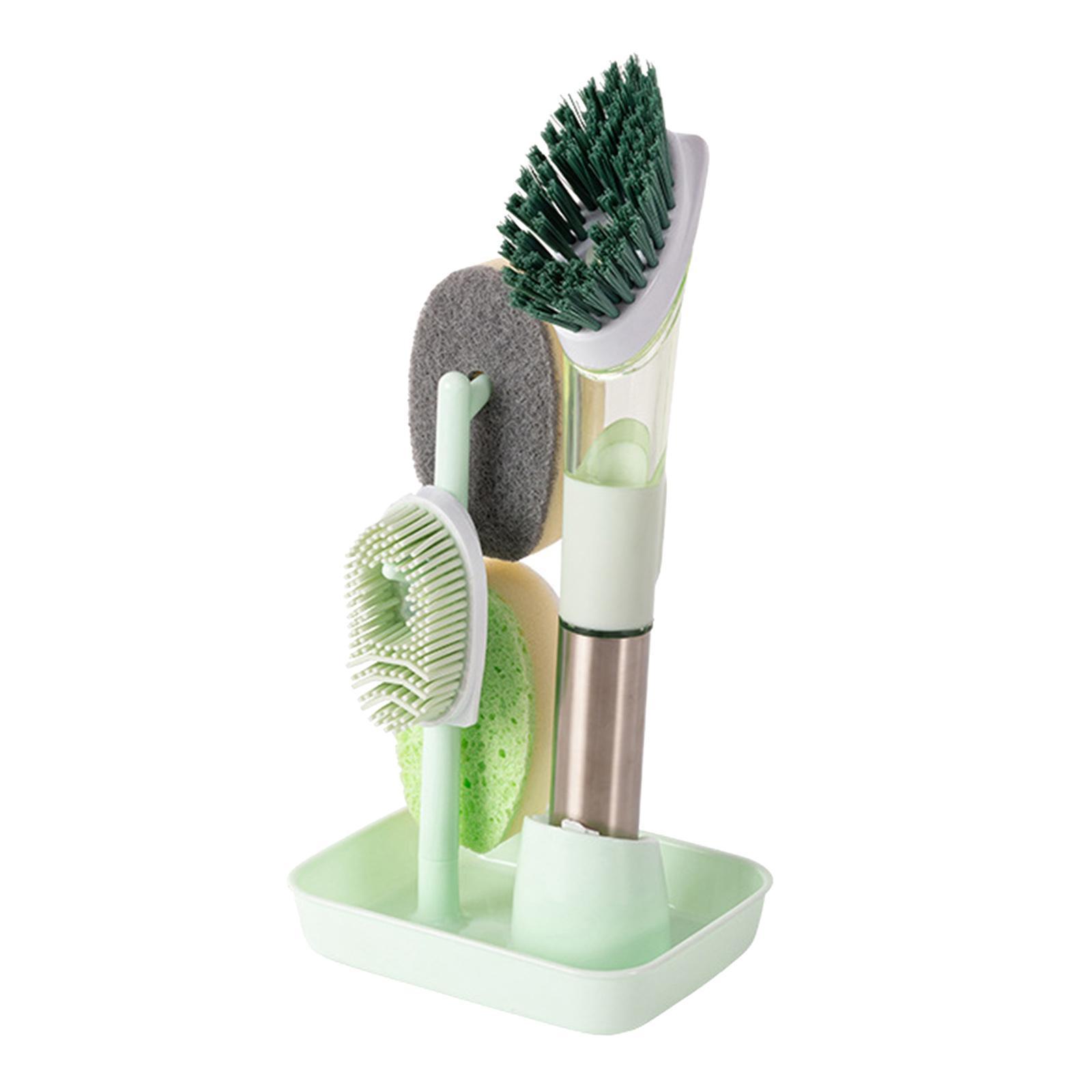 Kitchen Cleaning Brush Set Washing Scrubbing Cleaner Drying Holder Green