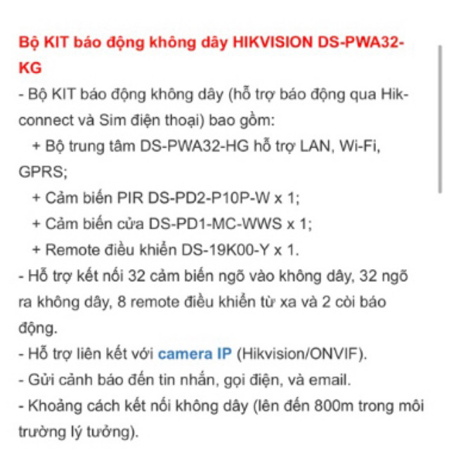 Bộ kit báo động không dây DS-PWA32-KG, bộ báo động wifi qua Hik-connect &amp; Sim điện thoại- Hàng chính hãng