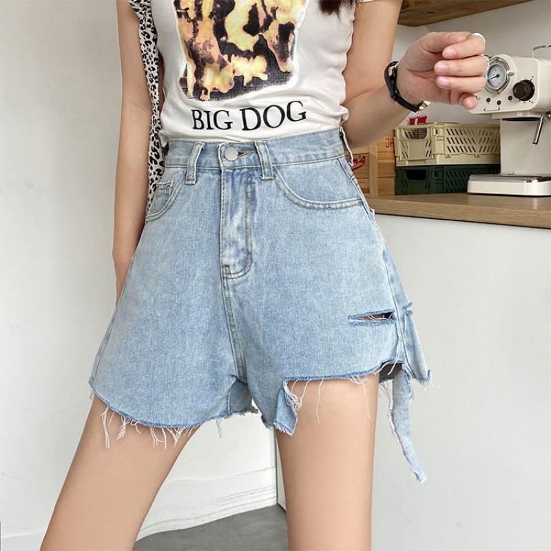 Quần Short Denim Dáng Chữ a Ống Rộng Lưng Cao Màu Sắc Tương Phản Có Size Lớn Cho Nữ