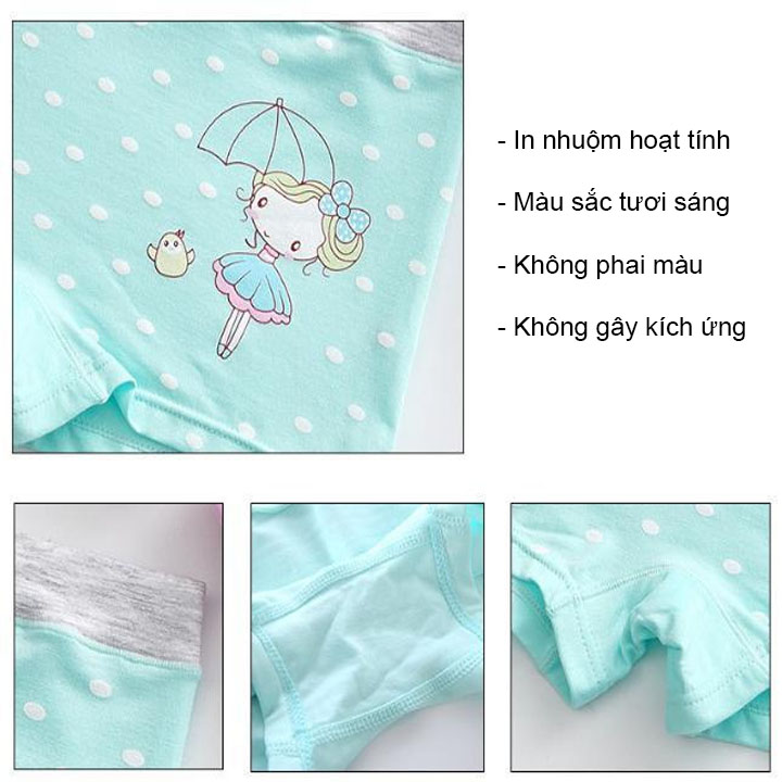 Combo 5 chiếc quần lót bé gái vải cotton cao cấp nguyên chất