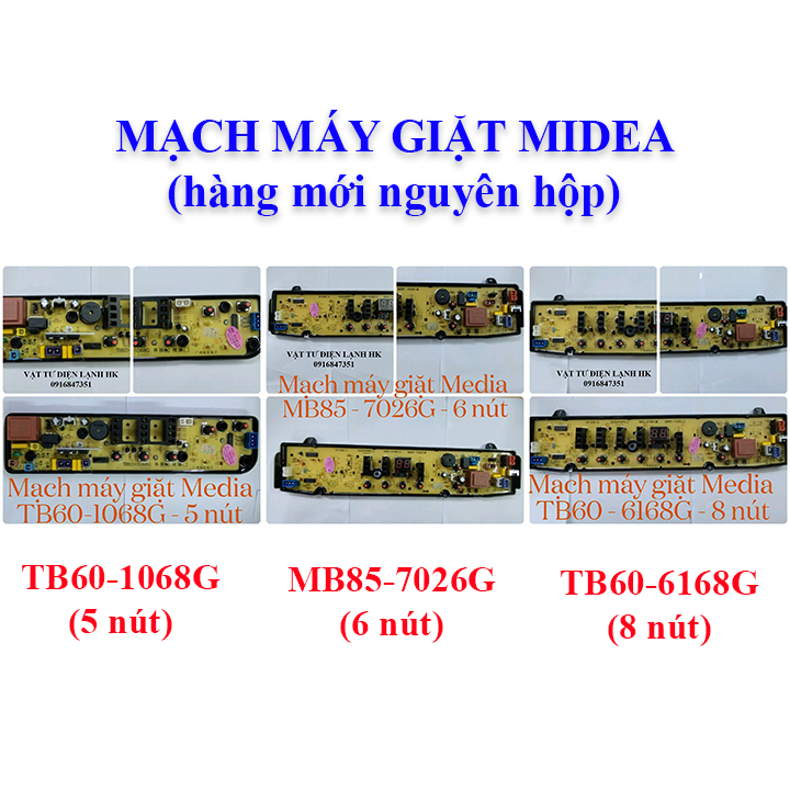 Bo mạch dùng cho máy giặt MIDEA 5 6 8 nút TB60-1068G MB85-7026G TB60-6168G Vỉ broad điều khiển mg Media TB60 - 1068G 6168G MB85 - 7026G