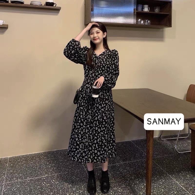 Đầm voan hoa nhí SANMAY Váy hoa vintage thiết kế tay dài dáng suông, phù hợp dự tiệc, đi làm công sở, đi chơi VD001
