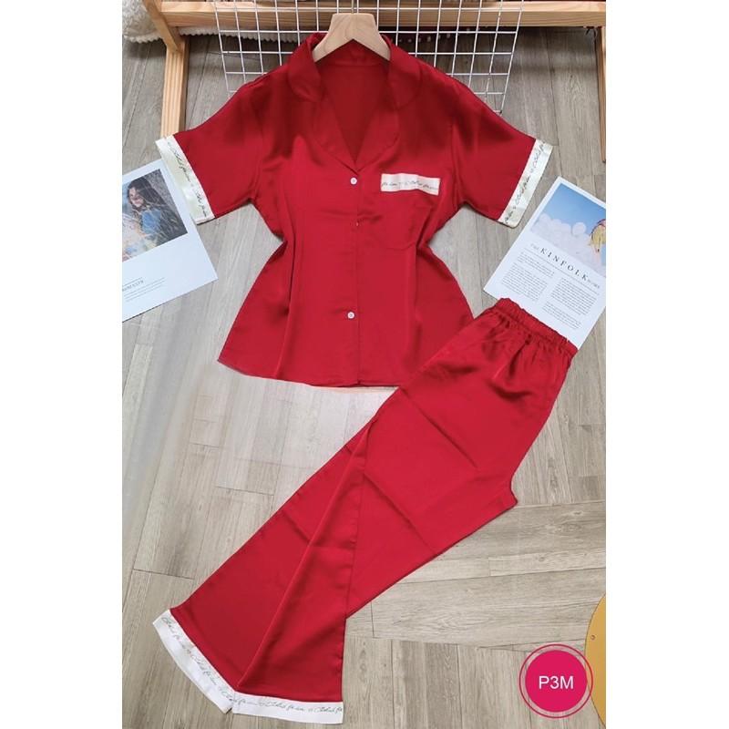 Bộ pijama mặc nhà tay cộc quần dài lụa satin cao cấp Xavia-P3