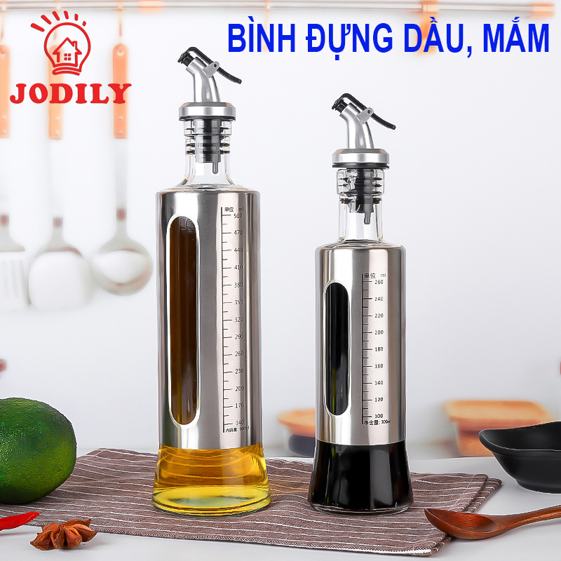 Bình Thủy Tinh Bọc Inox Đựng Dầu Đựng Mắn Tiện Lợi