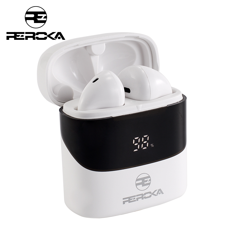 Tai Nghe True Wireless  REROKA-CYBORG Bluetooth V5.0, đeo êm tai, âm thanh sống động, hộp sạc có màn hình led hiển thị  - Hàng chính hãng