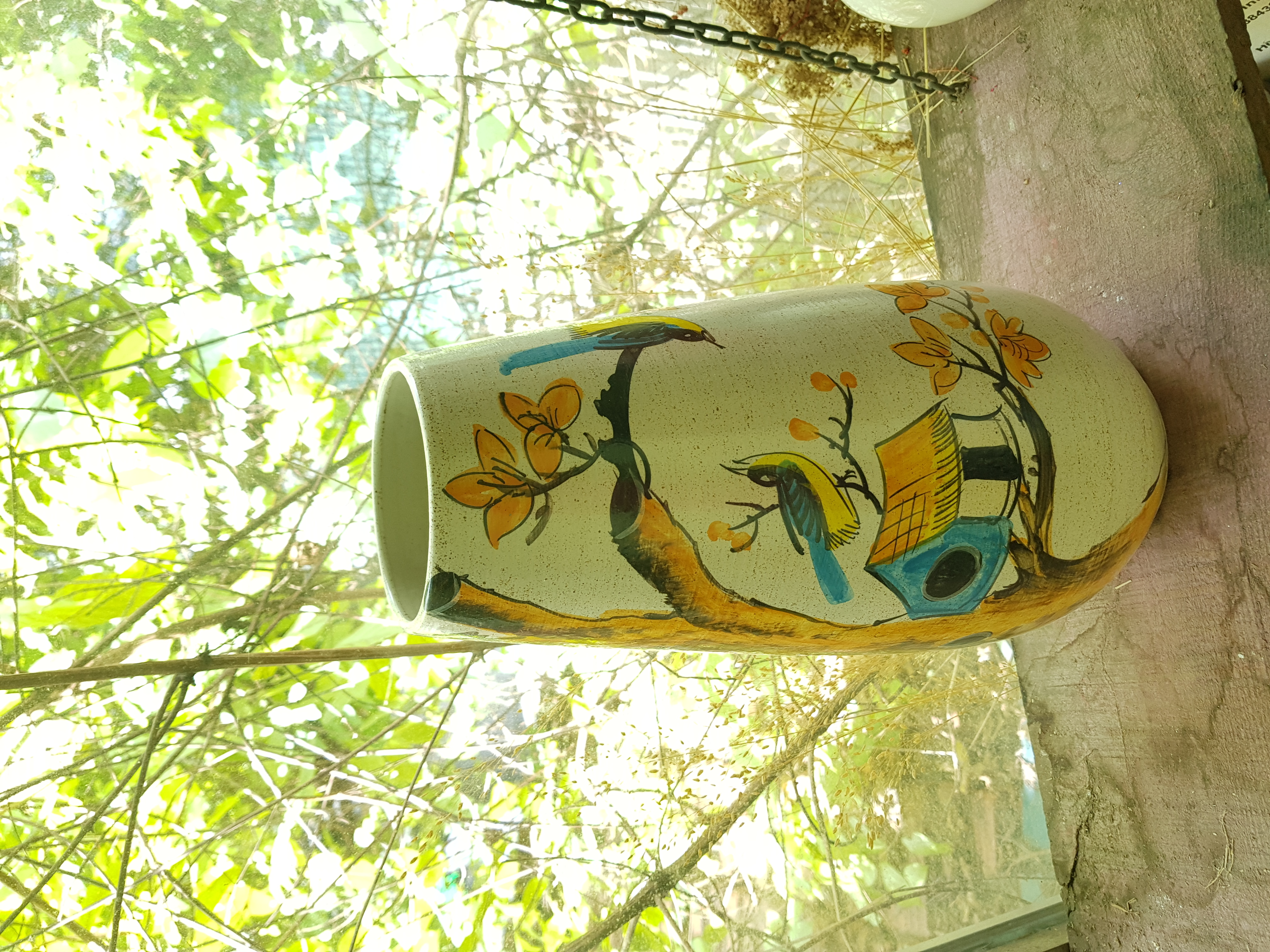 Bình hoa dạng ống tròn, họa tiết phong cảnh, cao 37cm, trang trí nhà cửa, quà tặng tân gia, sinh nhật, gốm Bát Tràng. Giao từ HCM
