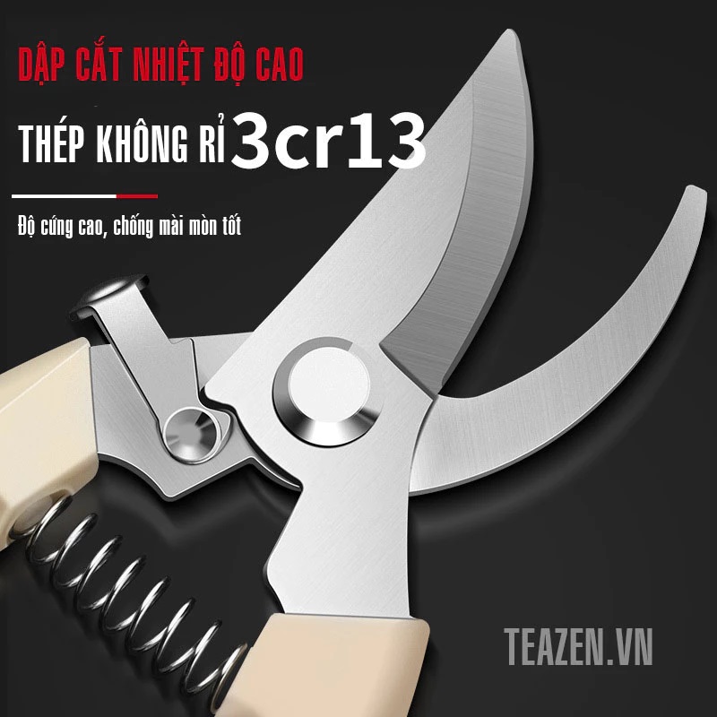 Kéo cắt cành lưỡi thép không rỉ siêu sắc bén tay cầm lò xo cộng lực chắc chắn có chốt an toàn - miếng lót chuột