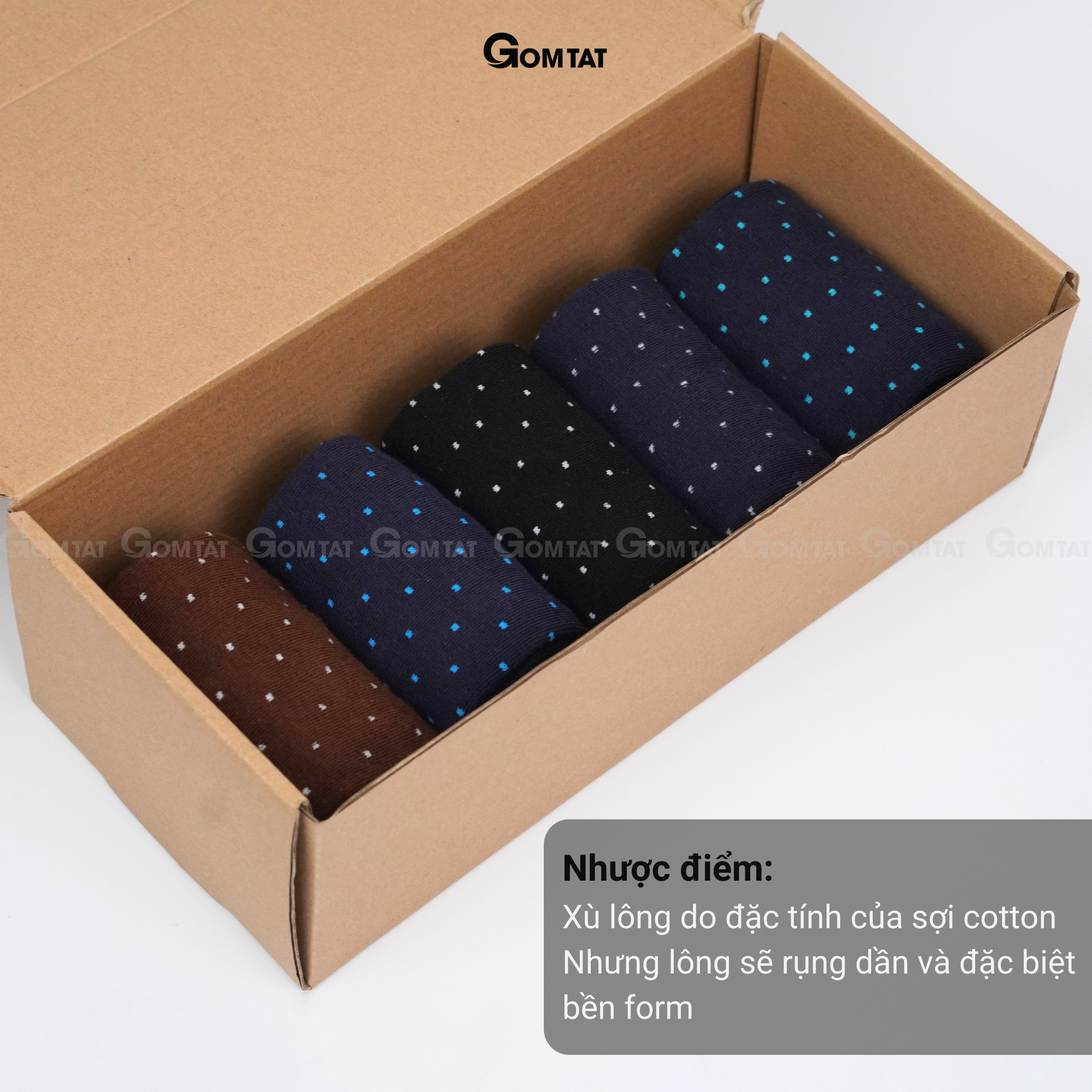 Hộp 5 đôi tất đi giày tây họa tiết chấm bi, vớ nam công sở cổ cao cao cấp, chất cotton hút ẩm, thoáng khí - GOM-CHAMBI-CB5
