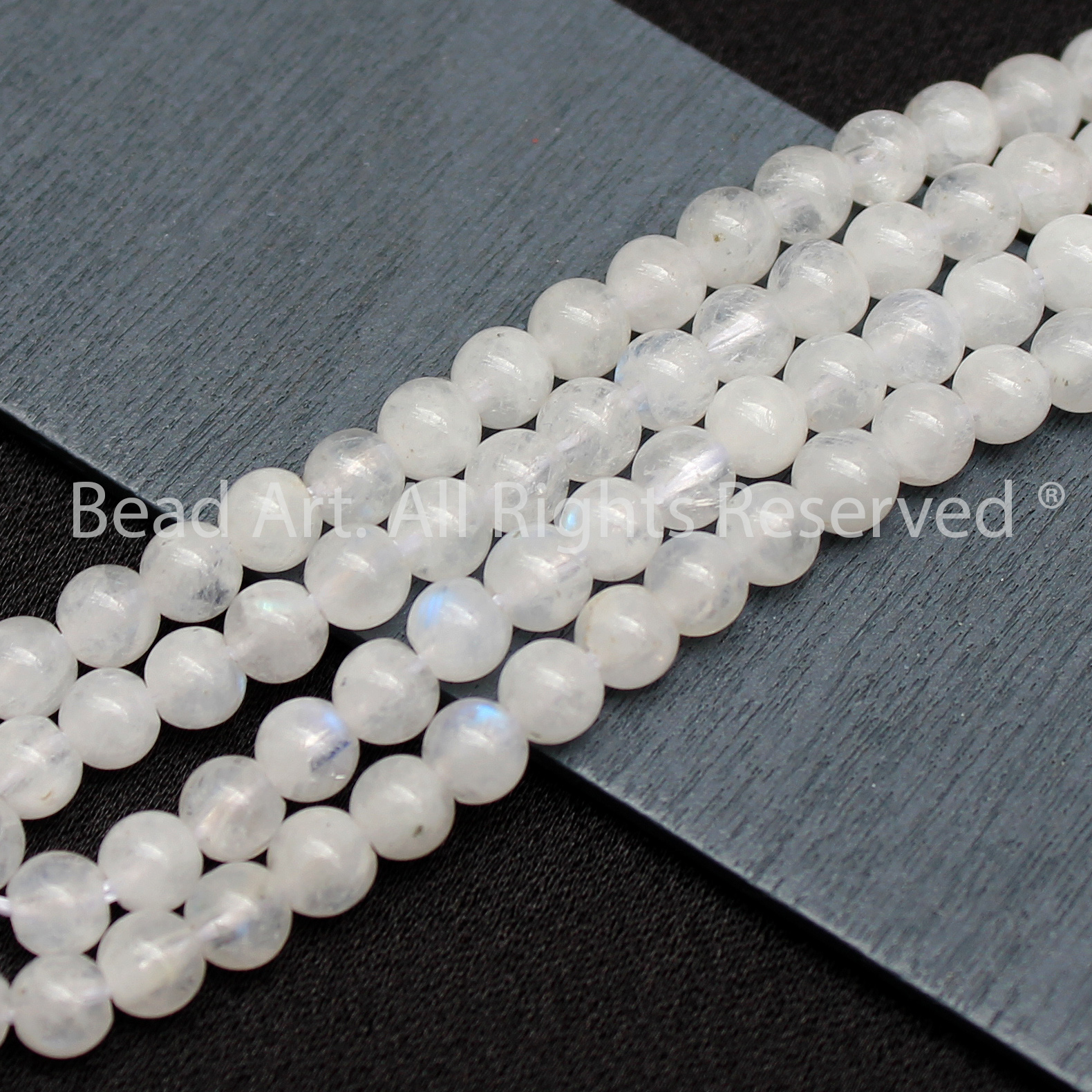 [5 Hạt] 3.5MM Đá Mặt Trăng, Moonstone Tự Nhiên Ánh Cầu Vồng Loại AB, Đá Phối Vòng Tay Phong Thuỷ, Mệnh Kim, Thuỷ - Bead Art
