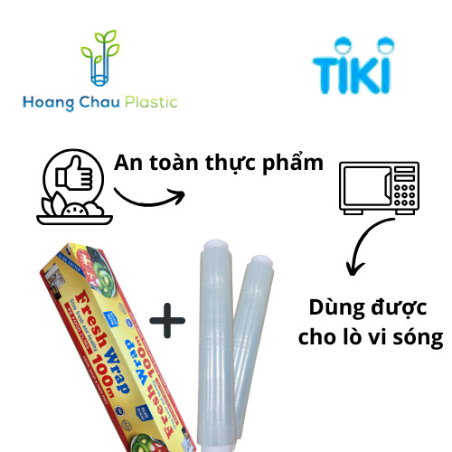 COMBO Màng bọc thực phẩm Hoàng Châu Plastic ( HCP ) 30CM X 100M và 2 lõi màng bọc thực phẩm 100m -Nhựa PE- Dùng được cho lò vi sóng -Không chất phụ gia tạo dẻo- Không chứa DEHA/DEHP - An toàn cho sức khỏe- Thân thiện với môi trường