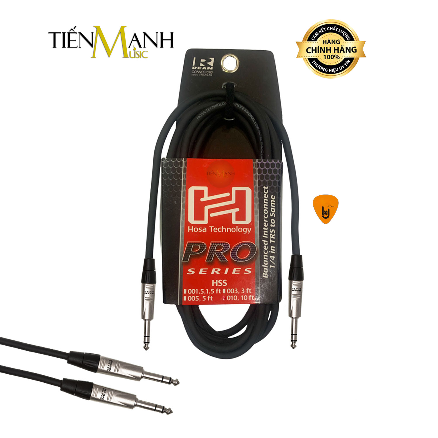 Dây Cáp Loa Kiểm Âm Hosa Pro Balanced REAN 2 Đầu 6ly Stereo TRS HSS-001.5, HSS-003, HSS-005, HSS-010 Studio Monitor Cable Hàng Chính Hãng - Kèm Móng Gẩy DreamMaker