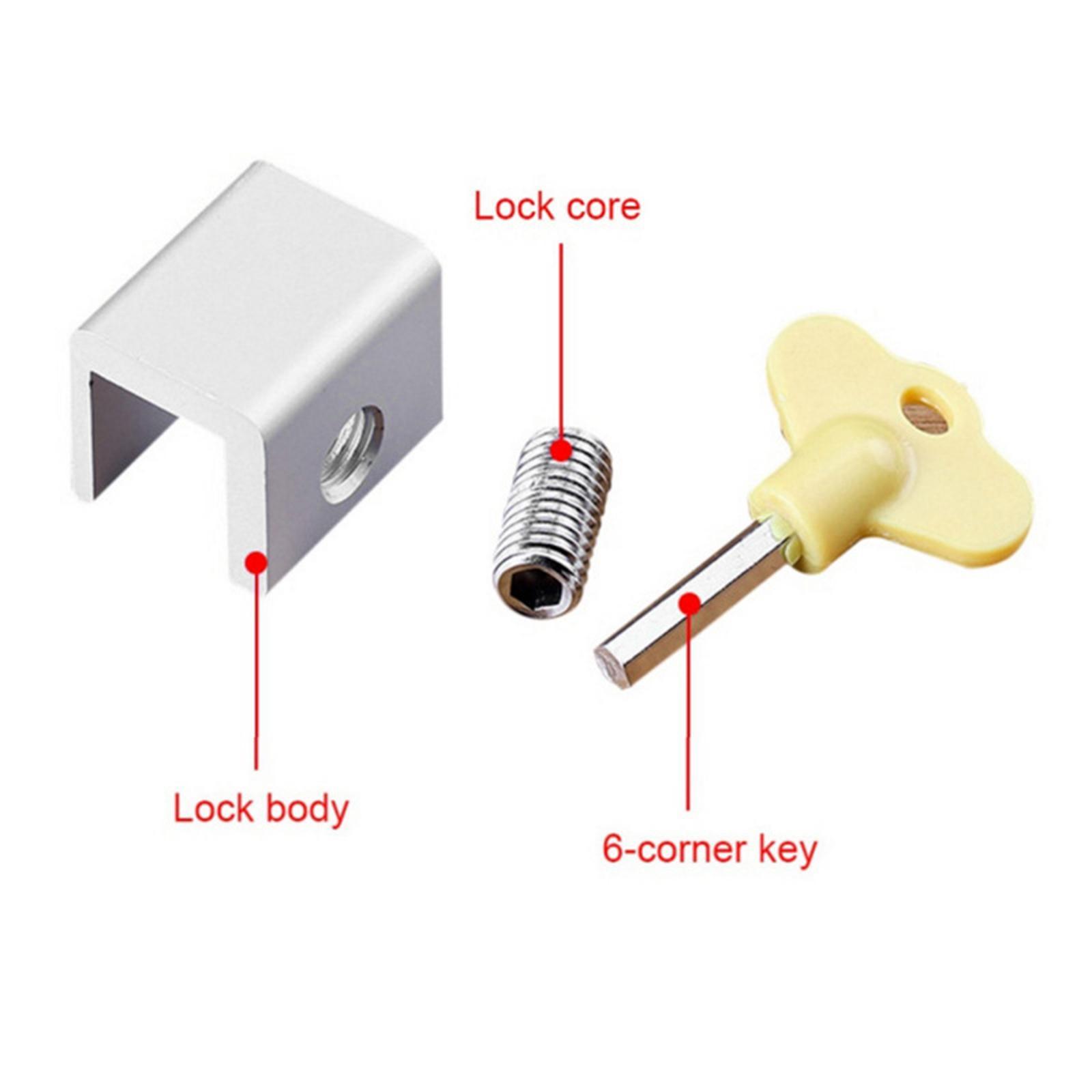 2X Household Window Sliding Lock Security Door Stop Lock Safety Key Lock Silver