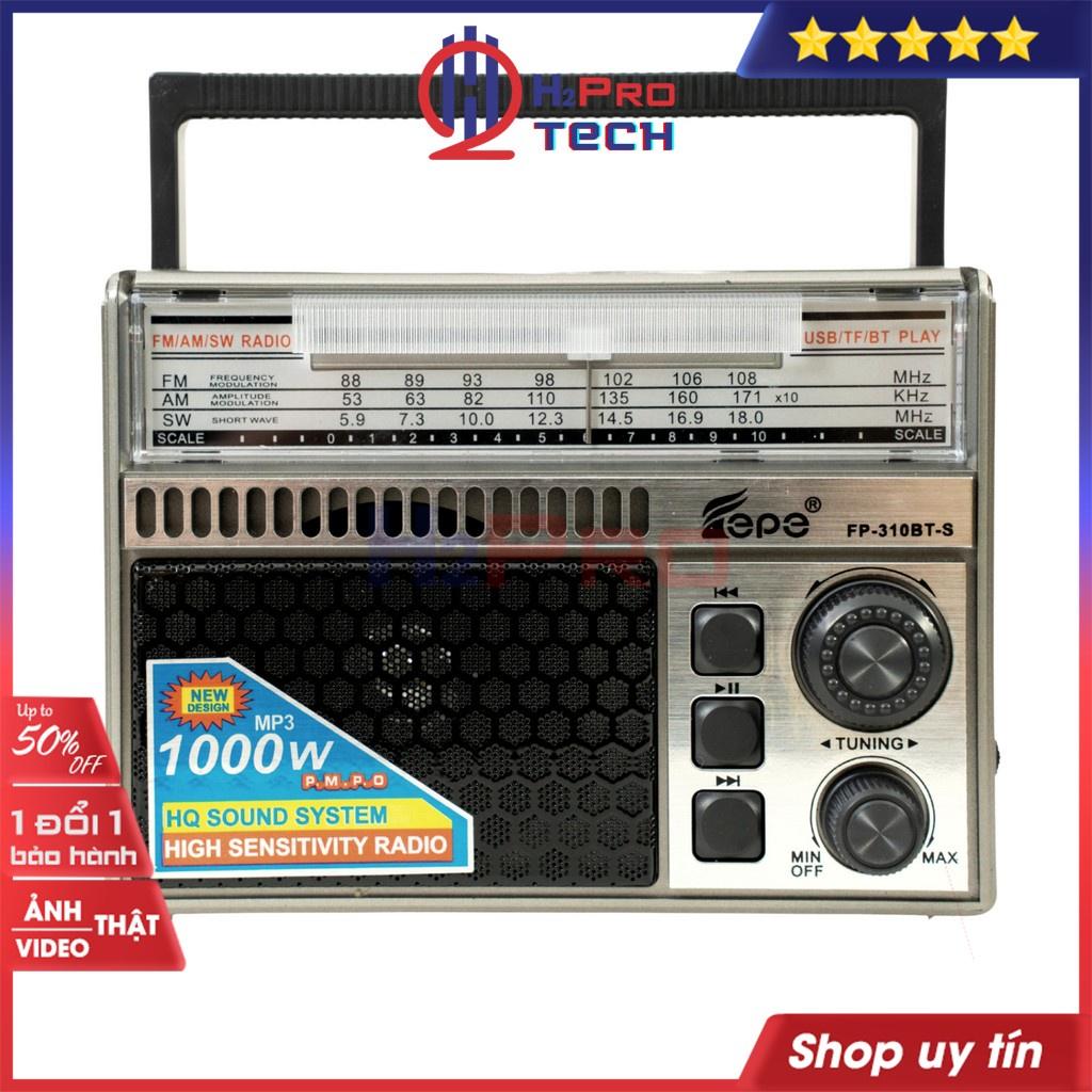 Đài Radio Fm-Am-Sw, Máy Nghe Nhạc Bluetooth Fepe Fp-310BT Usb-TF Cao Cấp, Tấm Sạc Mặt Trời, Quà 50k Pin Sạc-H2Pro Tech