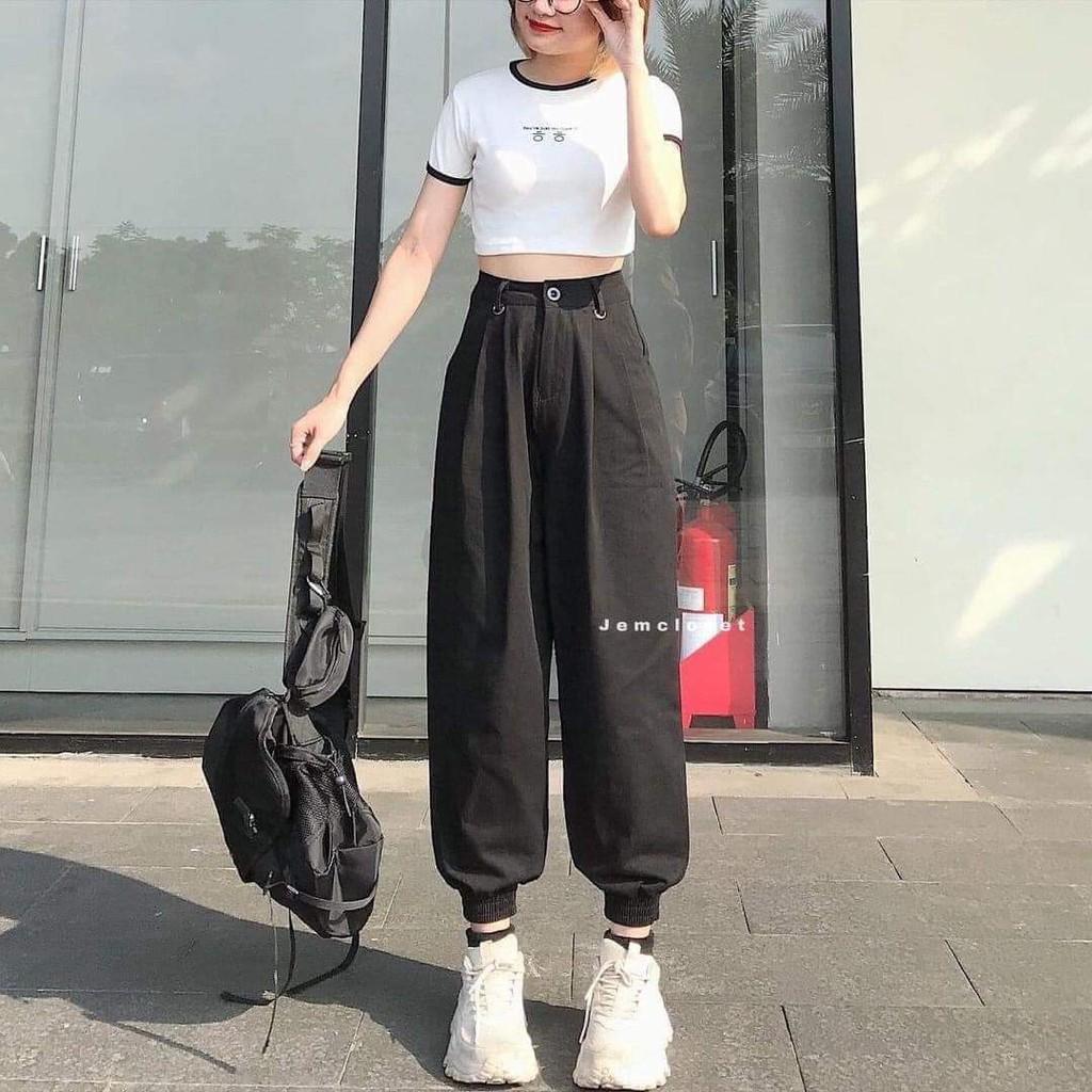 Áo Croptop Nữ Cổ Tròn Croptop Kiểu Ngắn Tay Đen Trắng