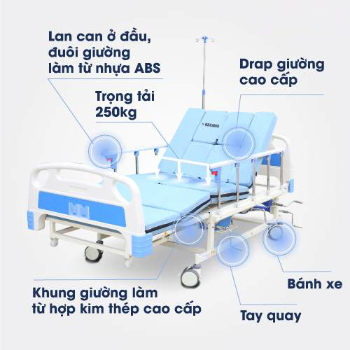 GIƯỜNG BỆNH Y TẾ ĐA NĂNG CAO CẤP ĐIỀU KHIỂN BẰNG TAY QUAY HAKAWA HK-C85 - HÀNG CHÍNH HÃNG