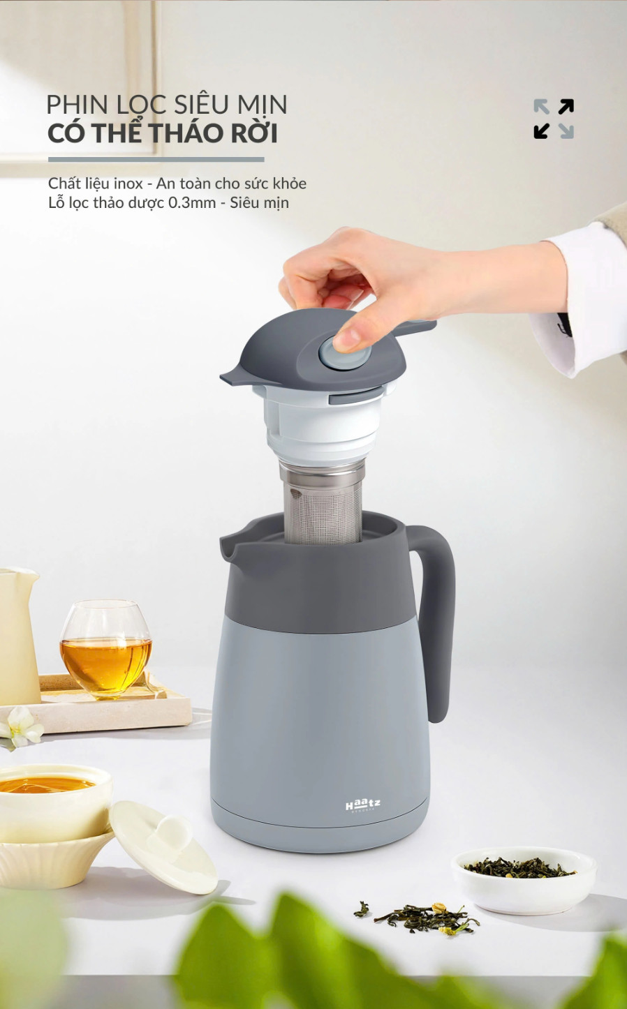 (HOT NEW) Bình Giữ Nhiệt ONGI HAATZ 1,5L HON1500 - Kèm Phiên Lọc, Chất Liệu inox 316, Giữ Nóng Lạnh 24h - Hàng Chính Hãng