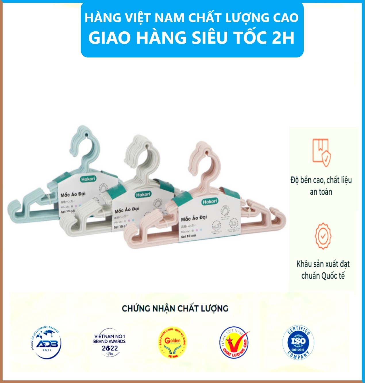 Bộ 10 móc quần áo HOKORI nhựa VIỆT NHẬT chất liệu nhựa pp nguyên sinh an toàn cho da nhạy cảm - Mắc áo trẻ em , người lớn - Hàng Việt Nam